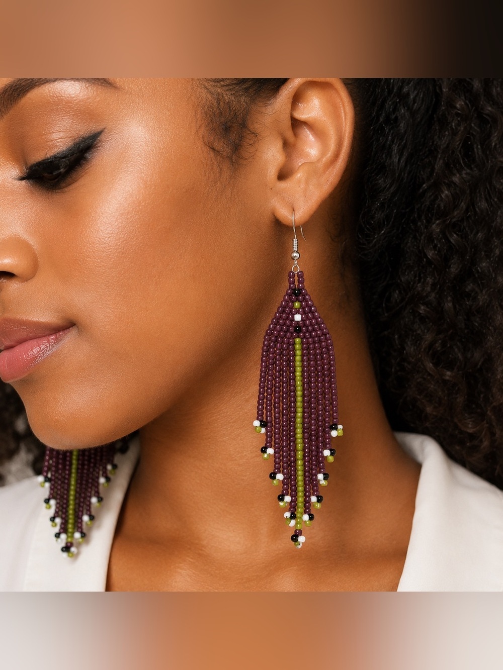 Purple and Green Beaded Earrings